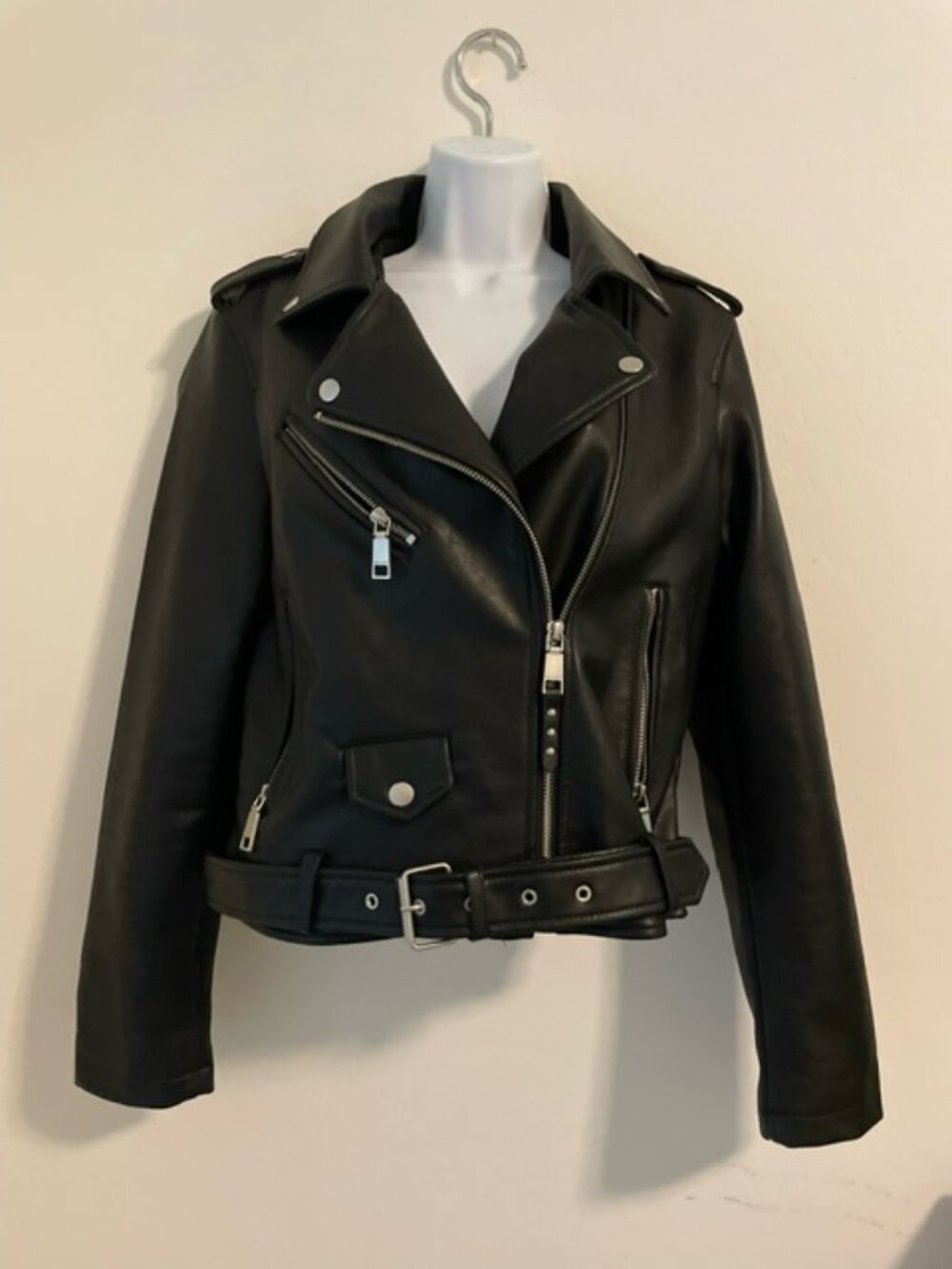 Rebecca Minkoff Jett Moto Black Biker Jacket Slim Fit Zipper Buckle Pockets M